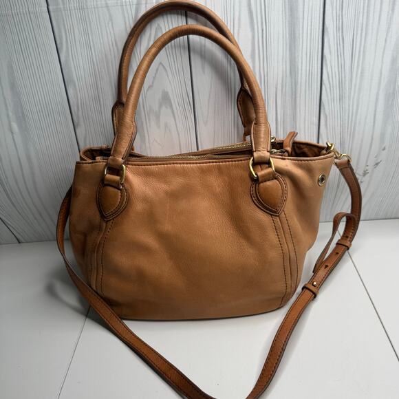 J Crew Peyton Brown Satchel Purse Bag Brown Soft Leather Tassels (READ) - Picture 1 of 15